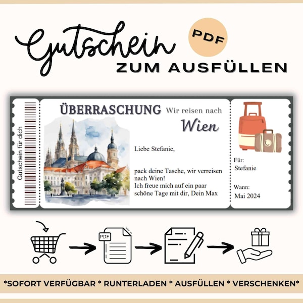 Wien Ausfüllbarer Gutschein Reise Reisegutschein Urlaub Wien Geschenkgutschein Städte Tour Wien Hochzeitsreise Urlaub Wien