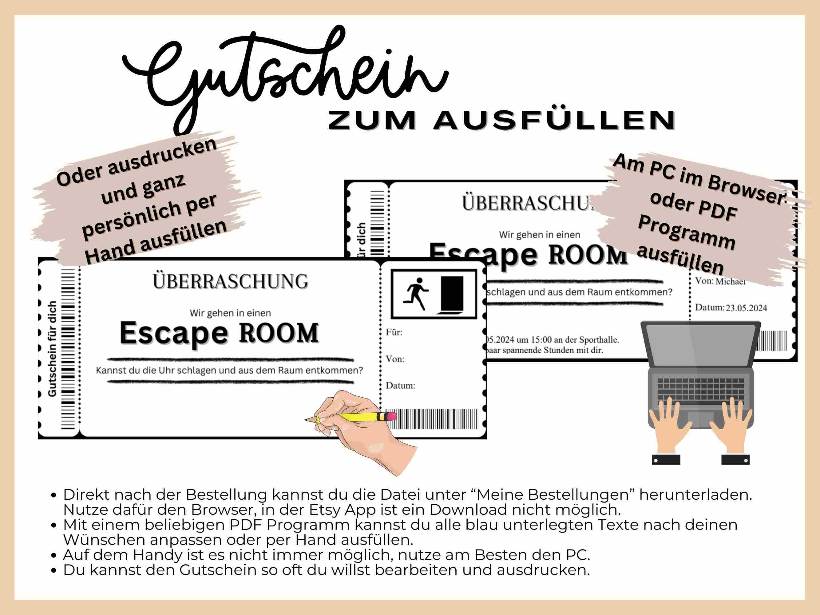 Gutschein Vorlage Escape Room Gutschein Selber Machen www.etsy.com