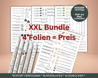 XXL Bundle Geburtstag Kerzentattoo Kerzensticker Happy Birthday PDF Vorlage Kerzentattoo Kerzensticker Wasserschiebefolie Download