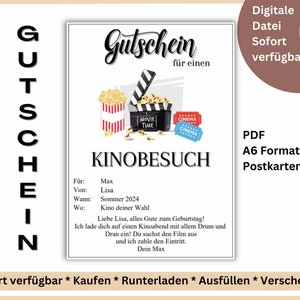 Kino Gutschein Vorlage zum Ausdrucken PDF Einladung Gutscheinvorlage Gutschein Vorlage Kinobesuch Filmabend Cinema Zeit statt Zeug
