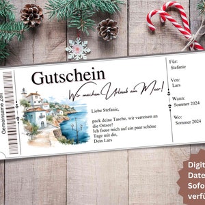 Holiday by the sea fillable voucher travel travel voucher holiday Baltic Sea gift voucher holiday North Sea travel ticket voucher excursion