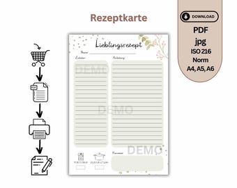 Recipe template for printing | digital recipe card German | personal cookbook | recipe collection | A4, A5 PDF instant download of your favorite recipe