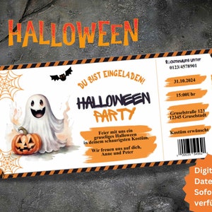 Einladung Halloween Party zum Ausfüllen Vorlage Einladung Halloween zum Ausdrucken Halloween-Party-Einladung Geist Kürbis PDF Sofortdownload