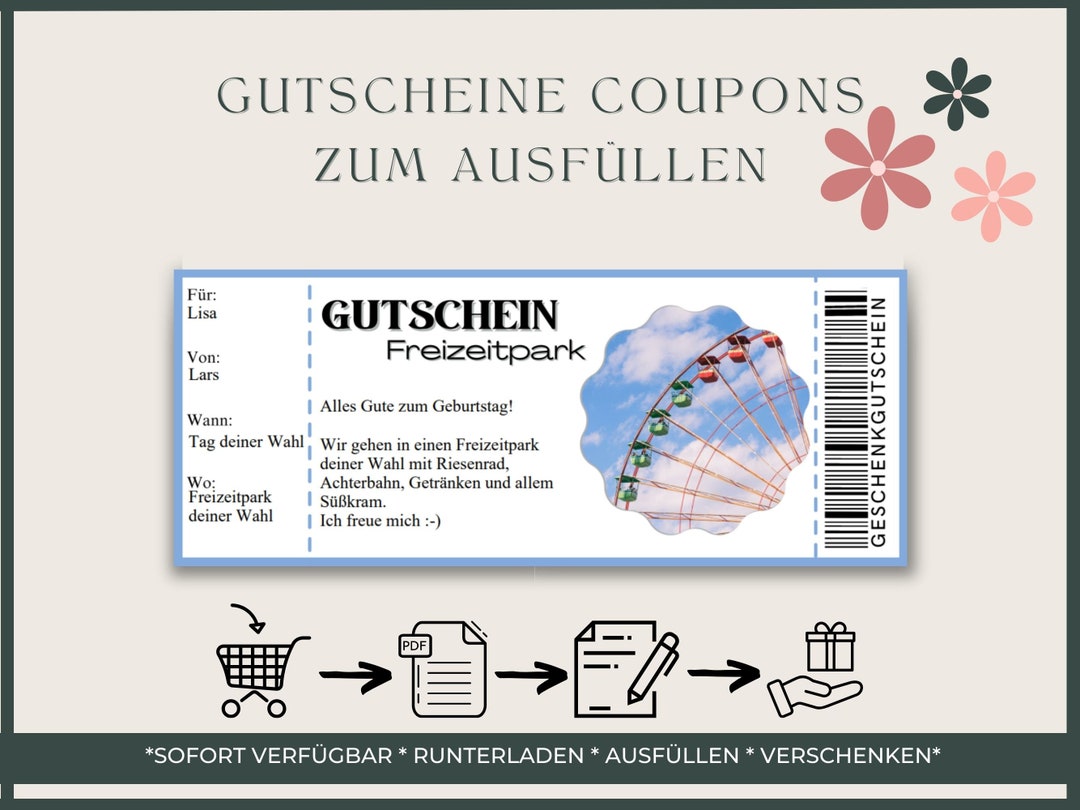 Amusement Park Voucher Template to Print Out Gift Voucher for Etsy