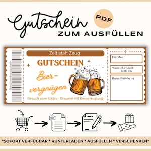 Gutschein Brauerei Besichtigung | Personalisierter Gutschein Brauerei | Bier Bearbeitbare Gutscheine Zum Ausdrucken Zum Ausfüllen