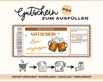 Gutschein Brauerei Besichtigung | Personalisierter Gutschein Brauerei | Bier Bearbeitbare Gutscheine Zum Ausdrucken Zum Ausfüllen