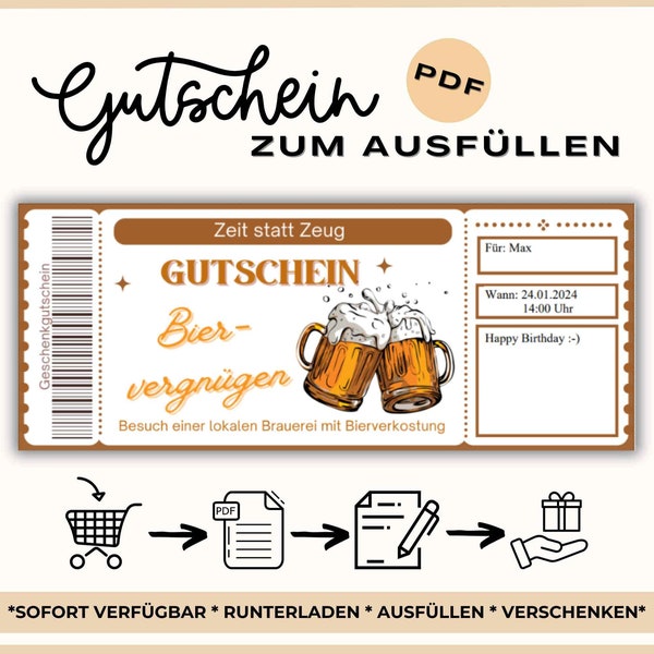 Gutschein Brauerei Besichtigung | Personalisierter Gutschein Brauerei | Bier Bearbeitbare Gutscheine Zum Ausdrucken Zum Ausfüllen
