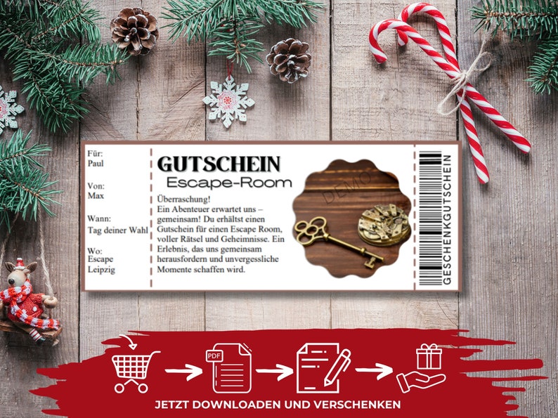 Escape Room Gutschein zum Ausfüllen Geschenkidee Gutscheinkarte