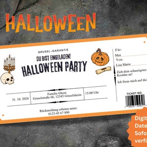 Halloween Einladung PDF – Vorlage zum Ausdrucken DIN Lang | Einladung Halloween Party Kürbis | Halloween-Party Einladung zum Ausfüllen