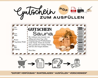Voucher sauna template to print out | Voucher card for sauna | Gift idea wellness and spa | Gift voucher mother | Girls day