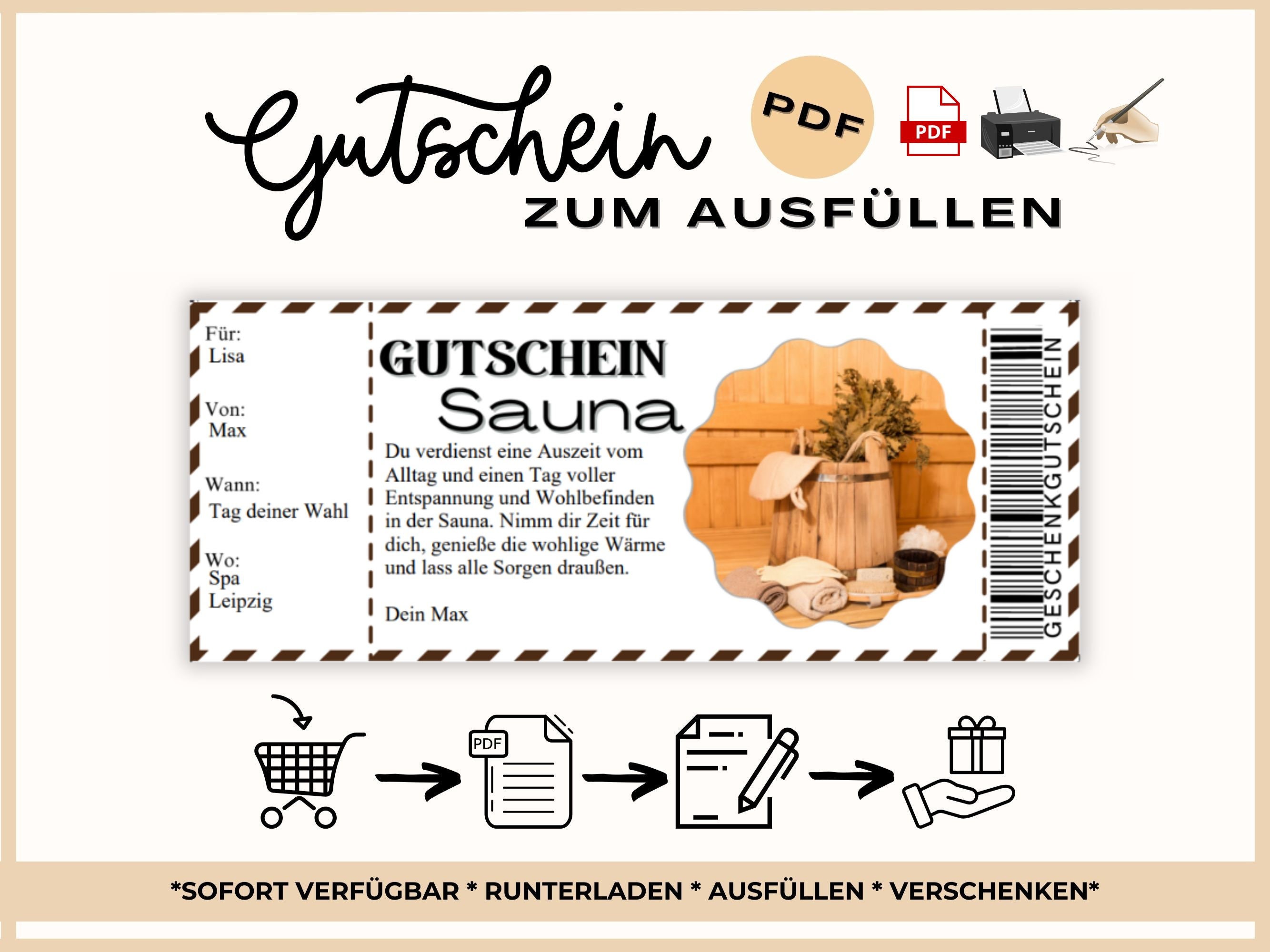 Gutschein Sauna Vorlage zum Ausdrucken Gutscheinkarte für Sauna