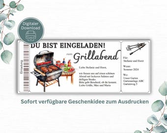Einladung Grillabend Vorlage zum Ausdrucken PDF Einladung Gutscheinvorlage Gutschein Vorlage Grillparty  Backyard BBQ Grill Männertag