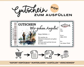 Wir gehen Angeln Personalisierbar Gutscheinvorlage zum Ausdrucken Männertag Vatertag Gutschein Angeln gehen Gutschein Angeltour Angelausflug