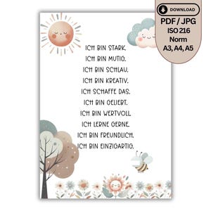Póster de afirmación para niños para imprimir en estilo boho PDF habitación infantil amor propio motivación idea de regalo cumpleaños bautizo matriculación escolar