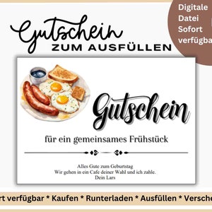 Voucher Gedeeld ontbijt Voucher om af te drukken Vouchersjabloon Afdrukbare bewerkbare personaliseerbare briefkaart PDF-uitnodiging A6