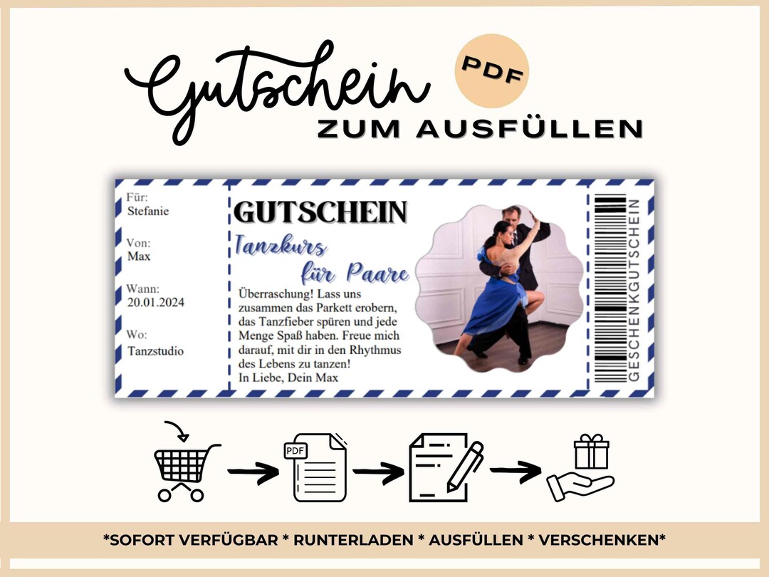 Gutschein Tanzkurs für Paare Vorlage zum Ausdrucken Geschenkidee Zeit