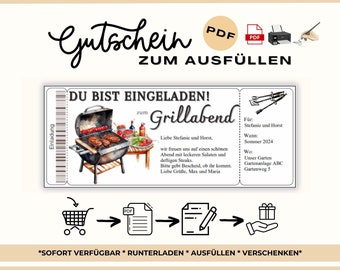 Einladung Grillabend Vorlage zum Ausdrucken PDF Einladung Gutscheinvorlage Gutschein Vorlage Grillparty  Backyard BBQ Grill Männertag