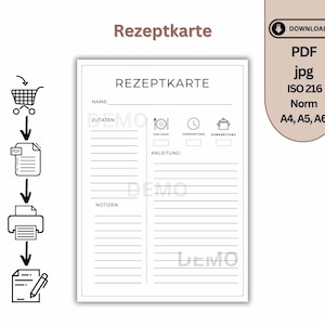 Rezeptvorlage zum Ausdrucken | digitale Rezeptkarte deutsch | eigenes Kochbuch | Rezeptsammlung | A4, A5 PDF Sofortdownload Minimalist