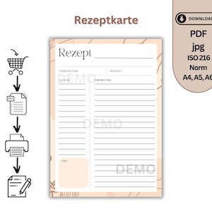 Rezeptvorlage zum Ausdrucken | digitale Rezeptkarte deutsch | eigenes Kochbuch | Rezeptsammlung | A4, A5 PDF Sofortdownload braun beige