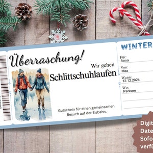 Schaatsbon sjabloon Schaatsbaan bon Schaatsijsbaan bon Tijd in plaats van spullen Voucher sjabloon om af te drukken