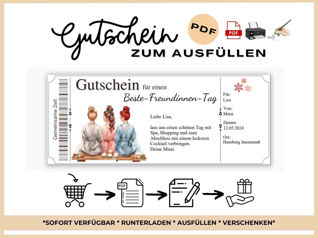 Voucher Girls' Day Template to Print Voucher Card Girlfriends Gift Idea ...