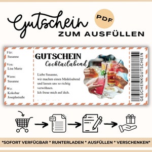 Modèle de bon cadeau pour une soirée cocktail, remplissez un bon personnalisé pour imprimer une invitation au bar avec un bon de cocktail