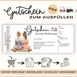 Gutschein Spa Wellness Tag Vorlage zum Ausdrucken Sauna Geschenkidee Weihnachten Wellness und Spa Mutter Gutschein Vorlage Therme Mädelstag
