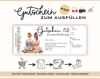 Voucher Spa Wellness Day Template to Print Sauna Gift Idea Christmas Wellness and Spa Mother Voucher Template Thermal Bath Girls&#39; Day
