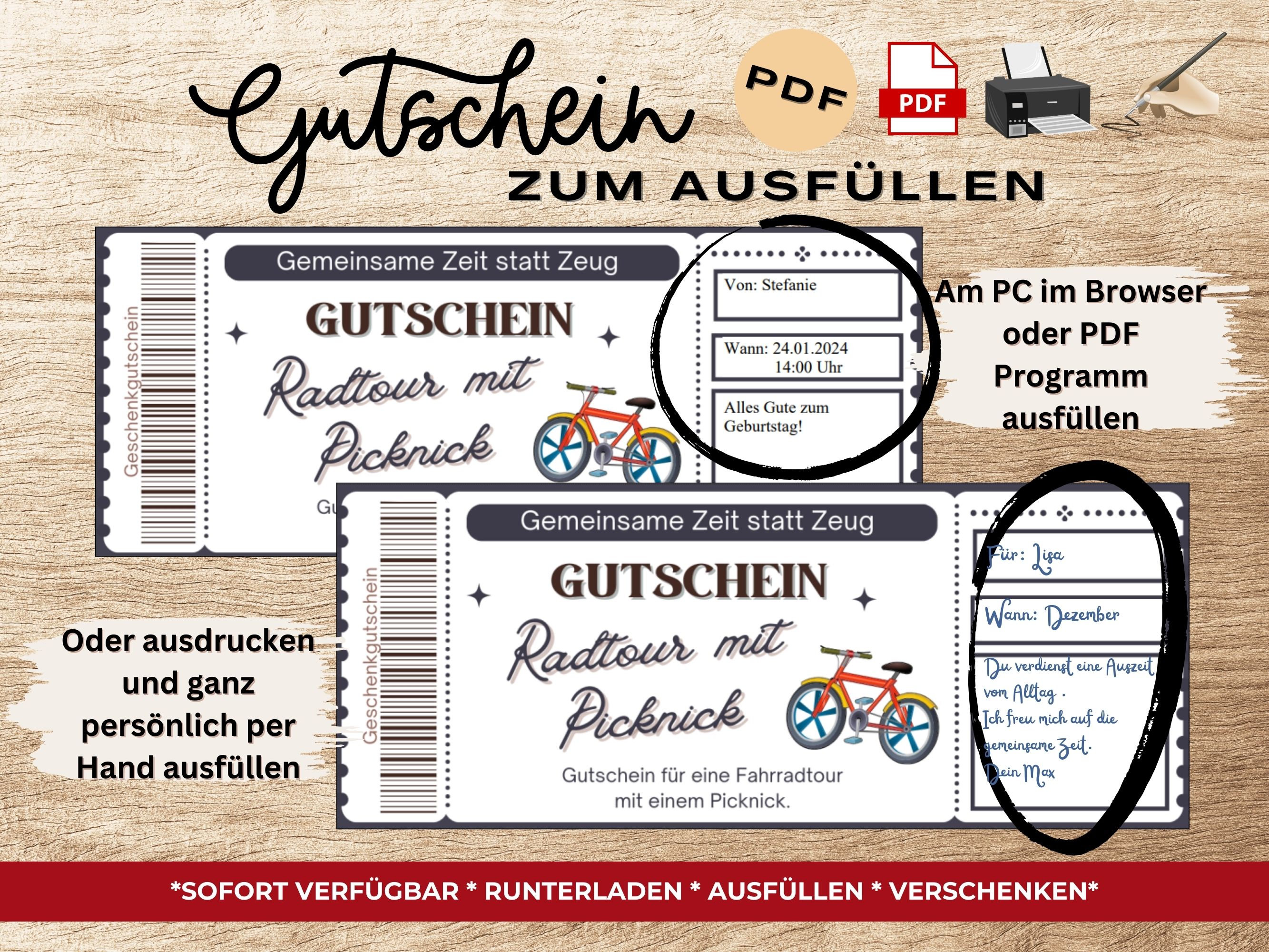 Gutschein Fahrradtour Abend Vorlage zum Ausdrucken Geschenkidee Zeit