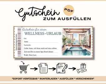 Wellness voucher template Digital wellness voucher to print Gift voucher Voucher Wellness weekend Girls&#39; weekend