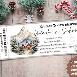 Travel voucher Holiday in the snow Voucher for a trip Template Voucher holiday to print Gift idea Time instead of stuff Winter holiday