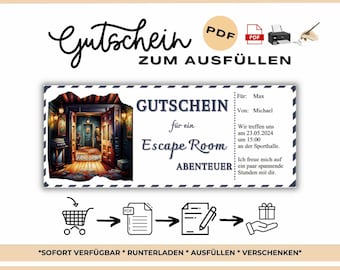 Escape Room voucher to fill out | PDF to print | Escape Room voucher template | Adventure voucher puzzle | Experience voucher