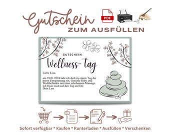 Personalized voucher Wellness Day Postcard format to print & fill in PDF Download Wellness voucher Editable voucher