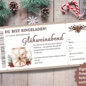 ホットワイン・イブニング・バウチャー・テンプレート（PDF） – 記入可能なクリスマス・バウチャー・テンプレート | 冬のイブニング招待状 | ちょっとしたギフト＆お土産