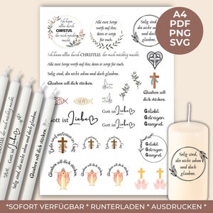 Kerzentattoo Bibelverse 1 | für Kerzen Keramik PDF DIN A4 Vorlage Kerzentattoo Kerzensticker Kerzen Wasserschiebefolie Download Religion