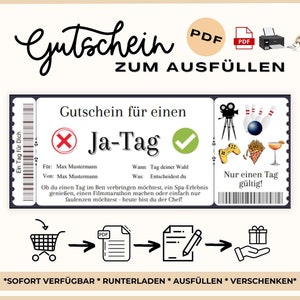 Voucher sjabloon ja nee dag PDF om af te drukken gepersonaliseerd cadeau voor koppels vrienden Valentijnsdag verjaardag DIY direct downloaden