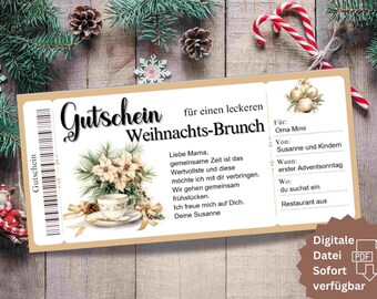 Modèle PDF de bon brunch | Bon petit-déjeuner à imprimer au format A4 | Invitation brunch de Noël | Idée cadeau : le temps, pas les choses sérieuses
