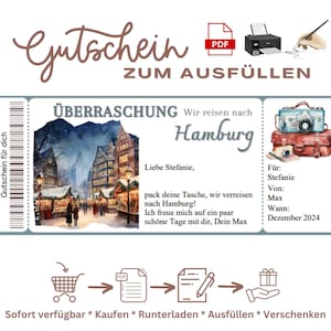 Hamburg ausfüllbarer Gutschein Reise Reisegutschein Urlaub Hamburg Geschenkgutschein Städtetour Hamburg Hochzeitsreise Urlaub Hamburg Winter