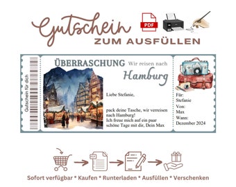 Hamburg ausfüllbarer Gutschein Reise Reisegutschein Urlaub Hamburg Geschenkgutschein Städtetour Hamburg Hochzeitsreise Urlaub Hamburg Winter