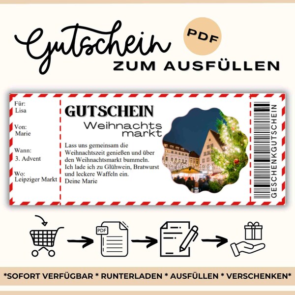 Weihnachtsmarkt Gutschein personalisierbar Gutscheinvorlage zum Ausdrucken selbstgestalten Zeit statt Zeug gemeinsame Zeit Advent