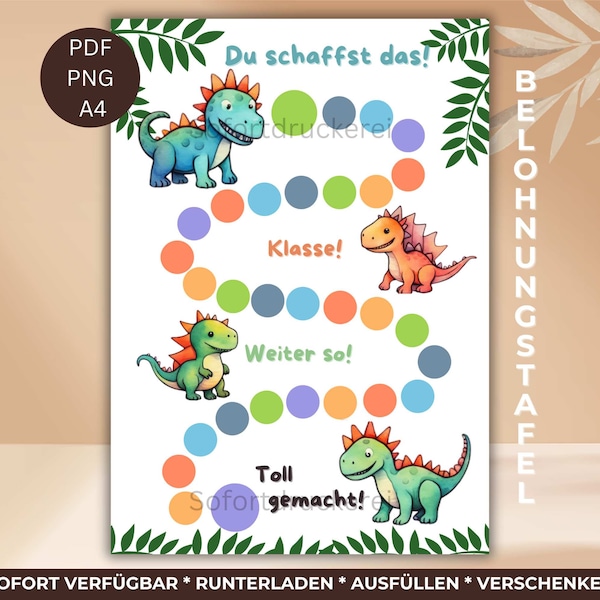 Reward chart to print out for toddlers, nursery or daycare | Reward system for children | Reward plan | Potty training | DIN A4 dinos