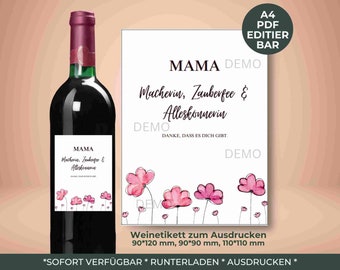 Wine label Thank you mom gift Mother's Day wine label personalized wine label download wine label to print out stick on