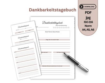 Gratitude Journal PDF to Print | 5-Minute Journal German | Mindfulness & Self-Love Template | Diary A4 A5 | Download