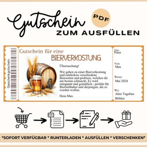 Brouwerijtourvoucher Gepersonaliseerde brouwerijbiervoucher Bewerkbare vouchers om af te drukken om in te vullen Bierproeverij