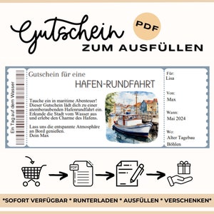 Gutschein Hafenrundfahrt | Vorlage zum Ausdrucken | Geschenkidee Bootstour | Gutschein Rundfahrt Fähre zum Ausdrucken | Gutschein Ausflug