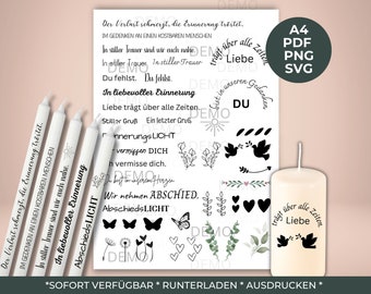 Kerzentattoo Trauer Keramik PDF PNG SVG A4 Vorlage Kerzensticker Kerzen Wasserschiebefolie Trauerkerzen Kerzentattoovorlage Download