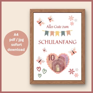 Cadeau d'argent pour la rentrée scolaire, bon pour la rentrée scolaire, argent à offrir, inscription scolaire, carte de vœux avec de l'argent, cadeau d'argent créatif, coeur de sac d'école