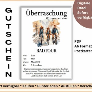 Bicycle tour voucher template to print | Bicycle tour gift voucher A6 card PDF | Time instead of stuff gift idea | Excursion voucher