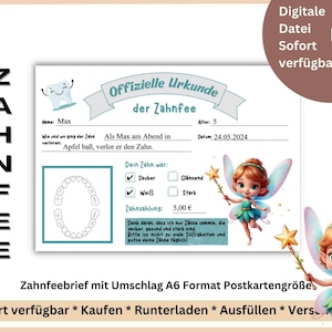 Certificat de la Fée des Dents | Téléchargement numérique Lettre de la Fée des Dents | Message de la Fée des Dents | Carte avec enveloppe | Carte postale Lettre de la Fée des Dents verte