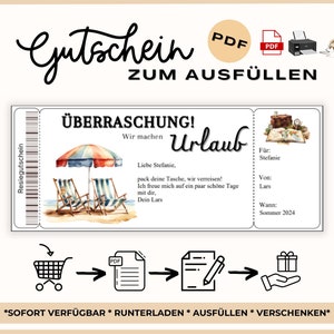 Reisegutschein Urlaub | Gutschein für eine Reise Vorlage | Gutschein Urlaub zum Ausdrucken | Geschenkidee Zeit statt Zeug | Sommerurlaub